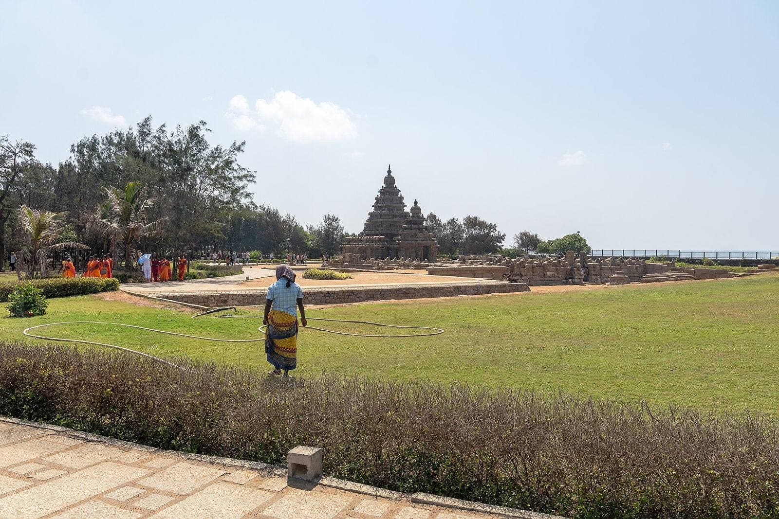 Lawns in front of the Shore Temple at Mamallapuram